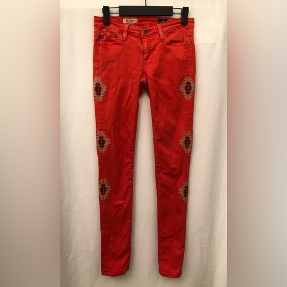 AG Adriano Goldschmied Super Skinny Legging Santa Fe Embroidered Orange Jeans 25 - Picture 15 of 15